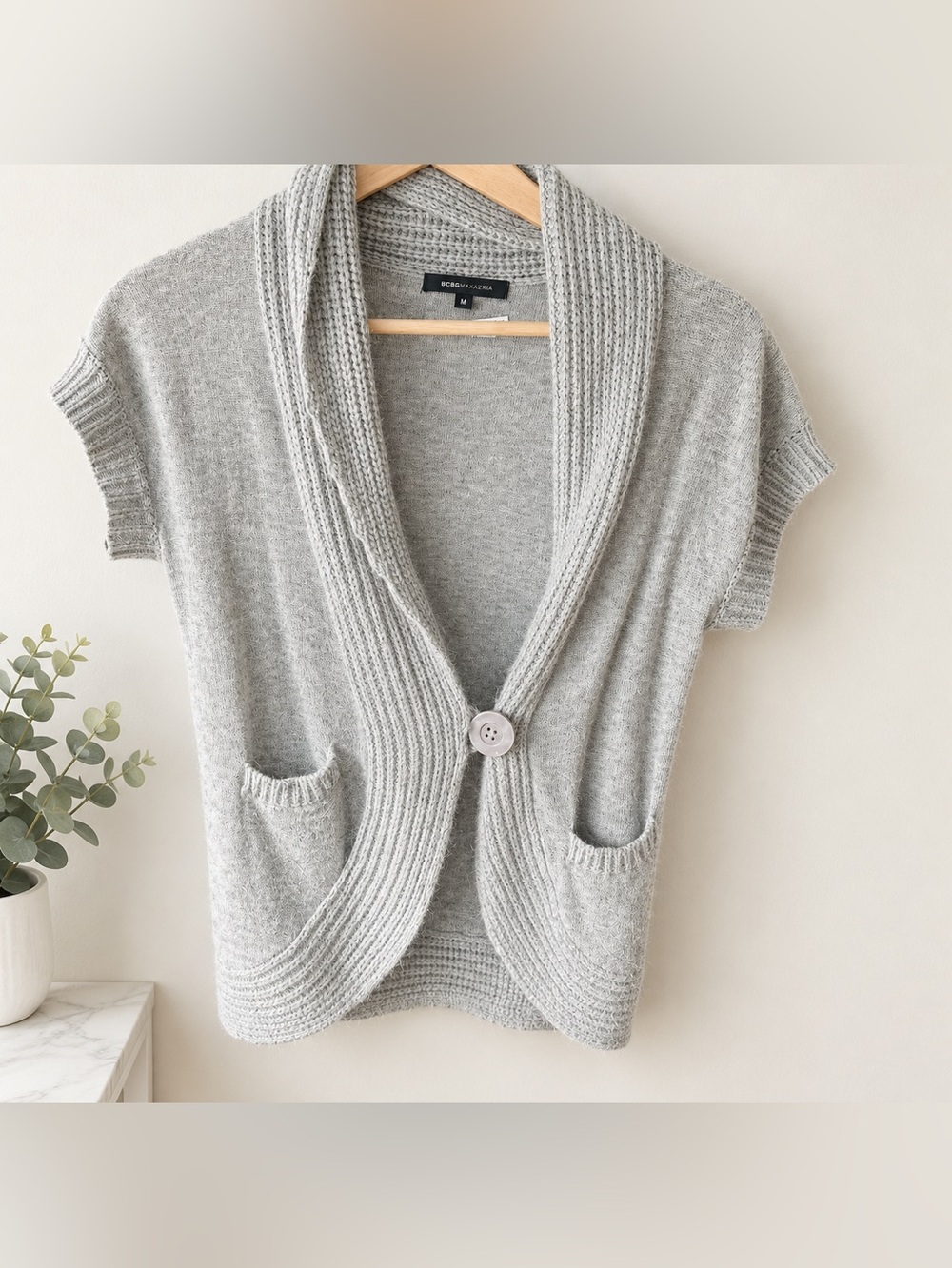 BCBG Max Azria Gray Cardigan with Shawl Collar